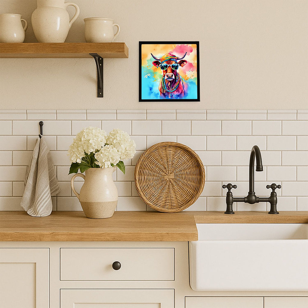 Hippie Cow Framed Wall Art