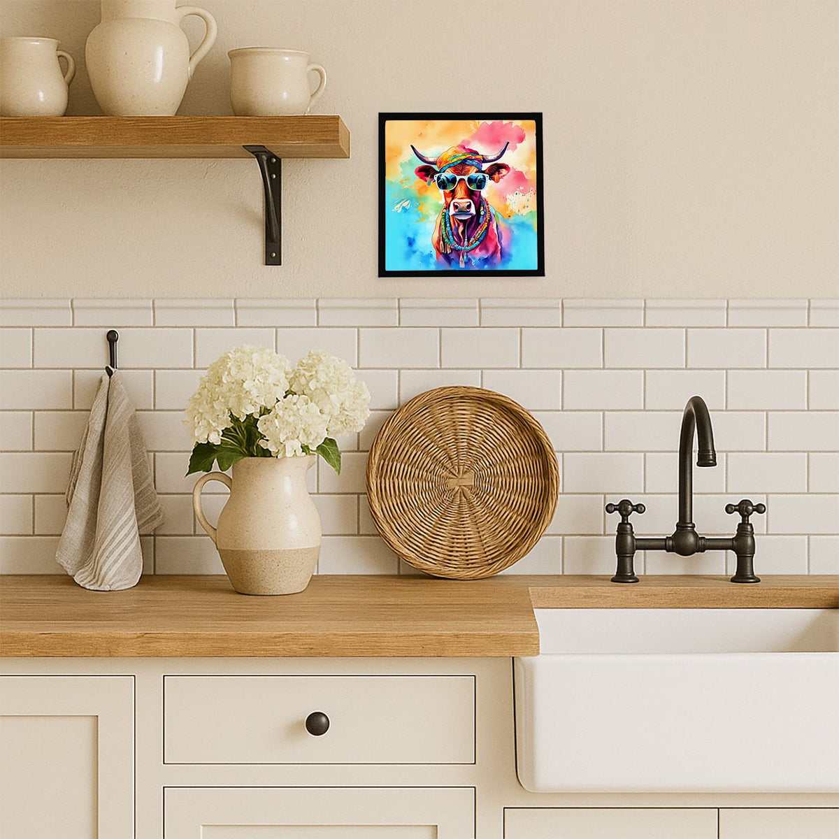 Hippie Cow Framed Wall Art