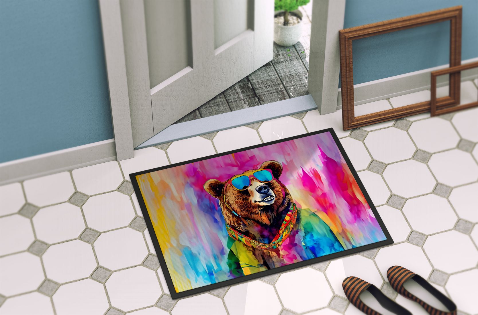 Hippie Grizzly Bear Artwork Doormat
