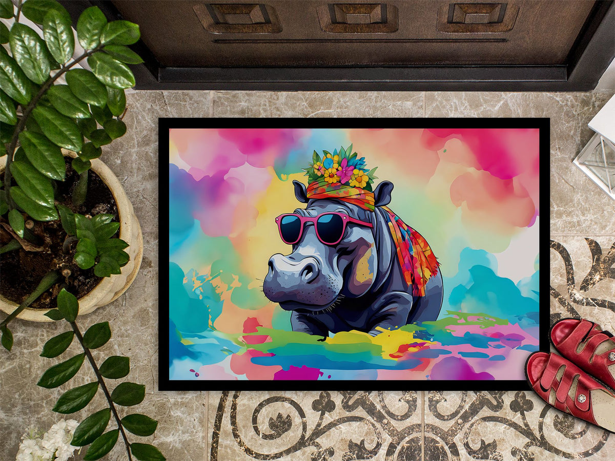 Hippie Hippopotamus Artwork Doormat