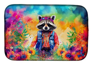 Hippie Raccoon Dish Drying Mat for Kitchen Counters