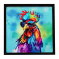 Hippie Rooster Framed Wall Art with Colorful Character