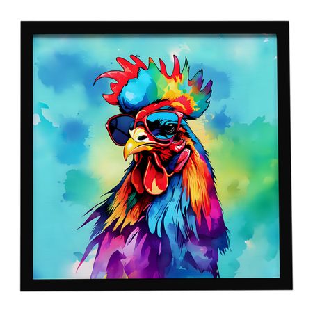 Hippie Rooster Framed Wall Art with Colorful Character