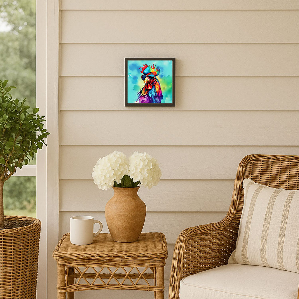 Hippie Rooster Framed Wall Art with Colorful Character
