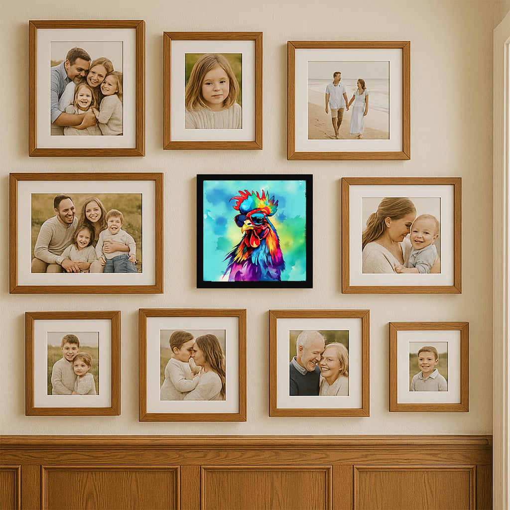 Hippie Rooster Framed Wall Art with Colorful Character
