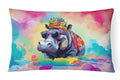 Hippie Hippopotamus Indoor and Outdoor Throw Pillow