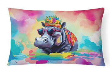 Hippie Hippopotamus Indoor and Outdoor Throw Pillow