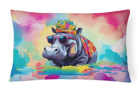 Hippie Hippopotamus Indoor and Outdoor Throw Pillow