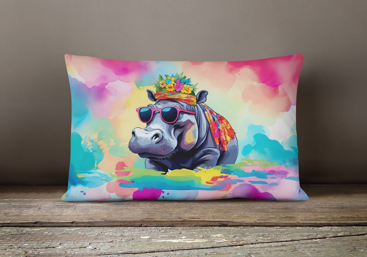 Hippie Hippopotamus Indoor and Outdoor Throw Pillow