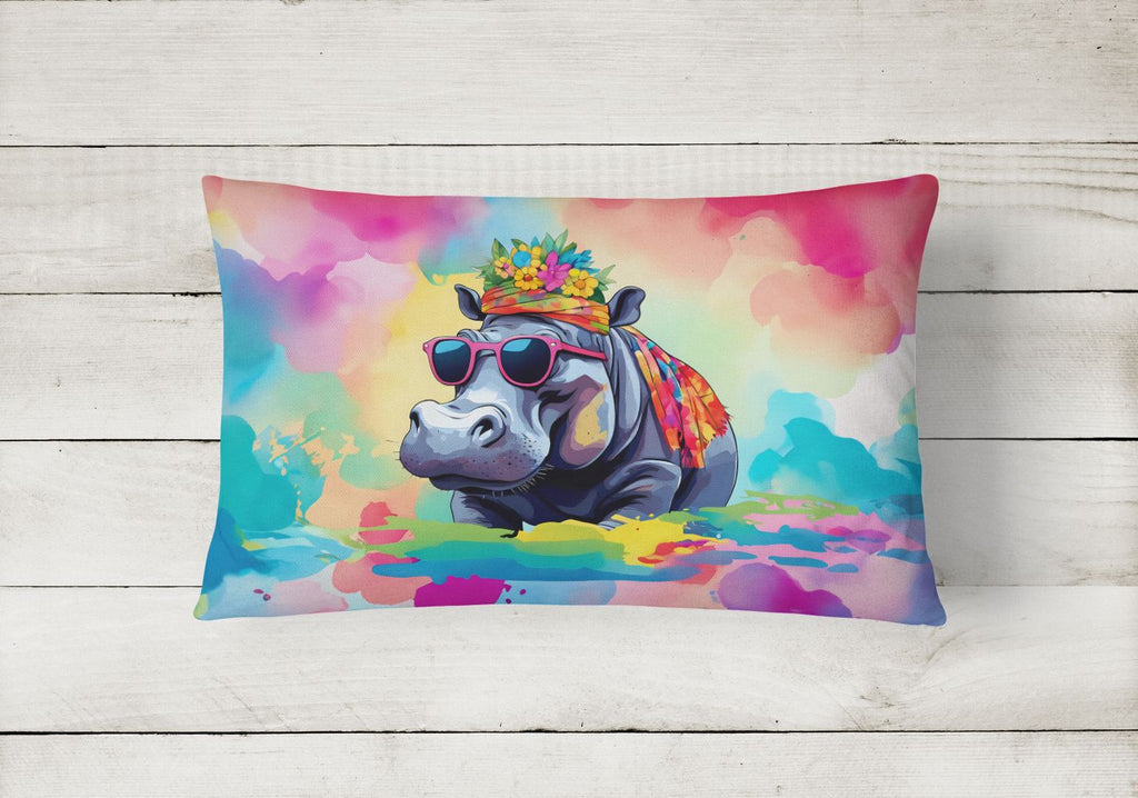 Hippie Hippopotamus Indoor and Outdoor Throw Pillow