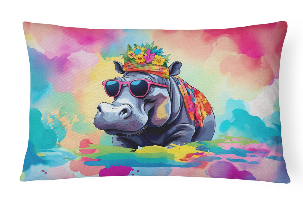 Hippie Hippopotamus Indoor and Outdoor Throw Pillow
