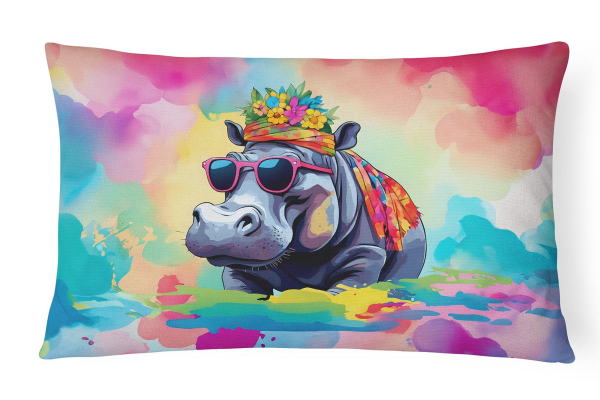 Hippie Hippopotamus Indoor and Outdoor Throw Pillow