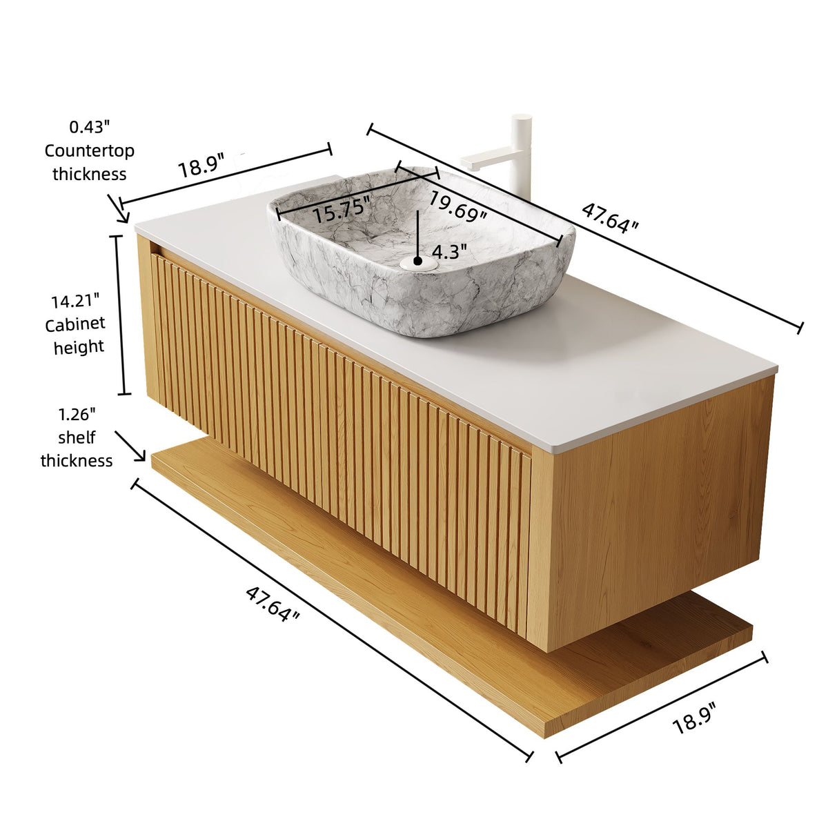 HIZON Floating Plywood Bathroom Vanity with Ceramic Basin and Sintered Stone Top