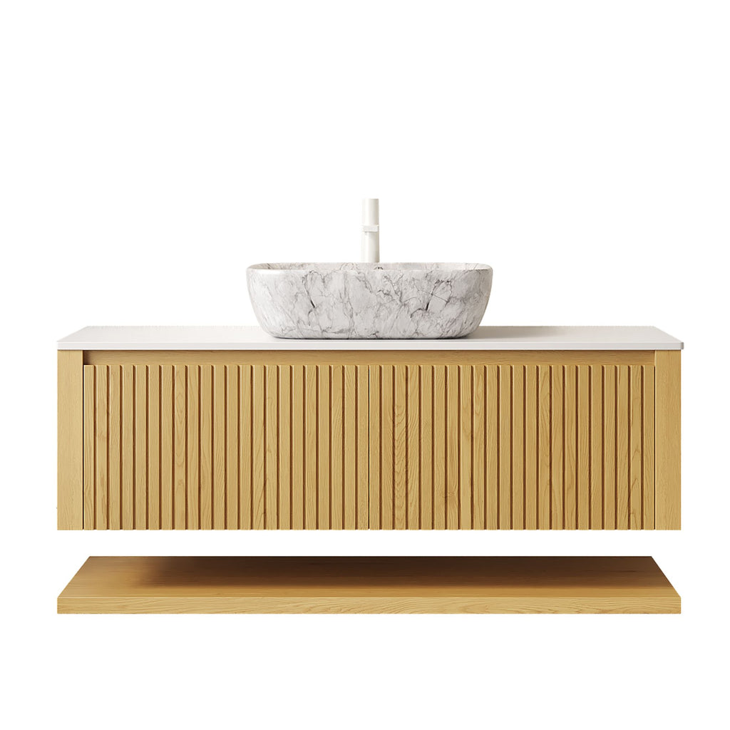 HIZON Floating Plywood Bathroom Vanity with Ceramic Basin and Sintered Stone Top