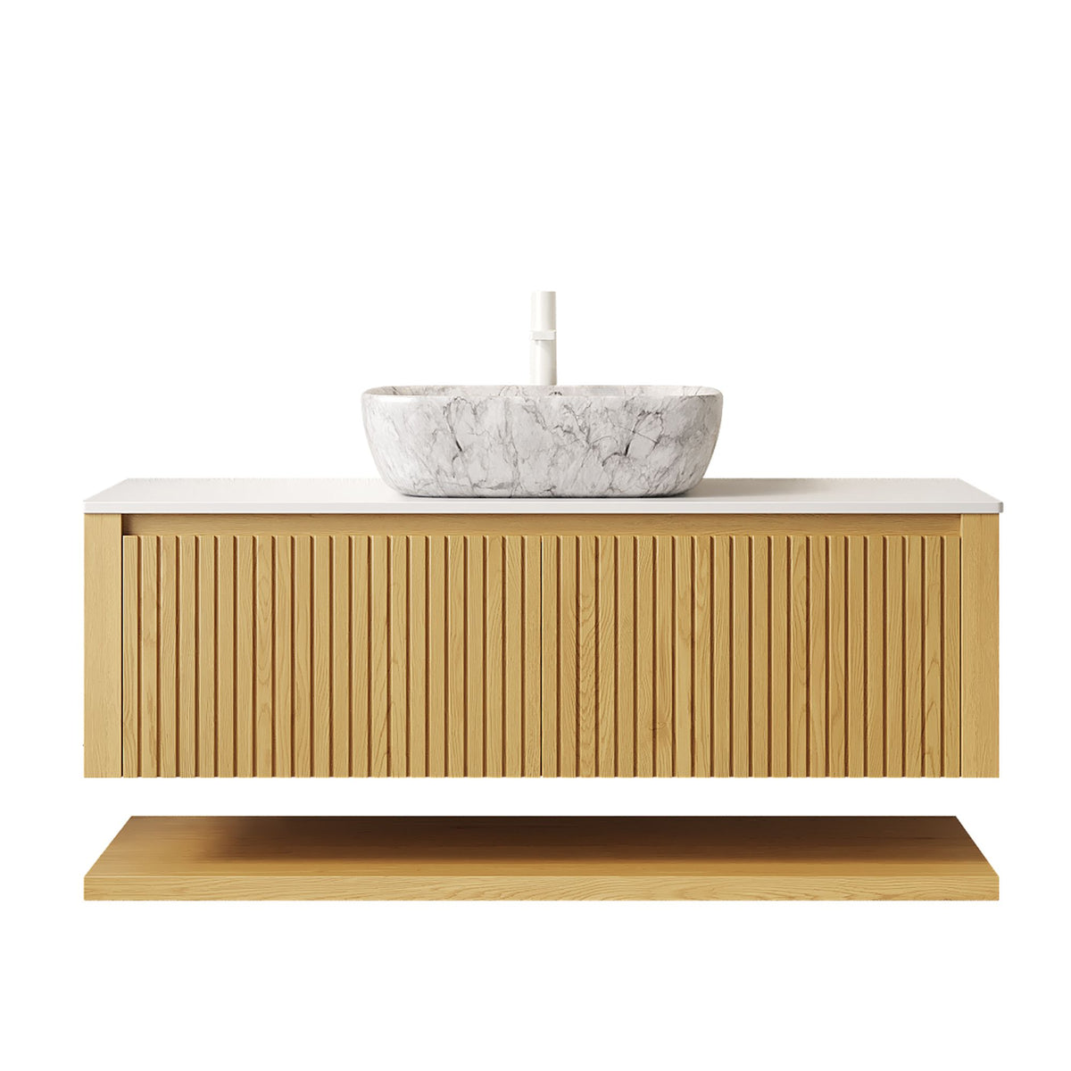 HIZON Floating Plywood Bathroom Vanity with Ceramic Basin and Sintered Stone Top