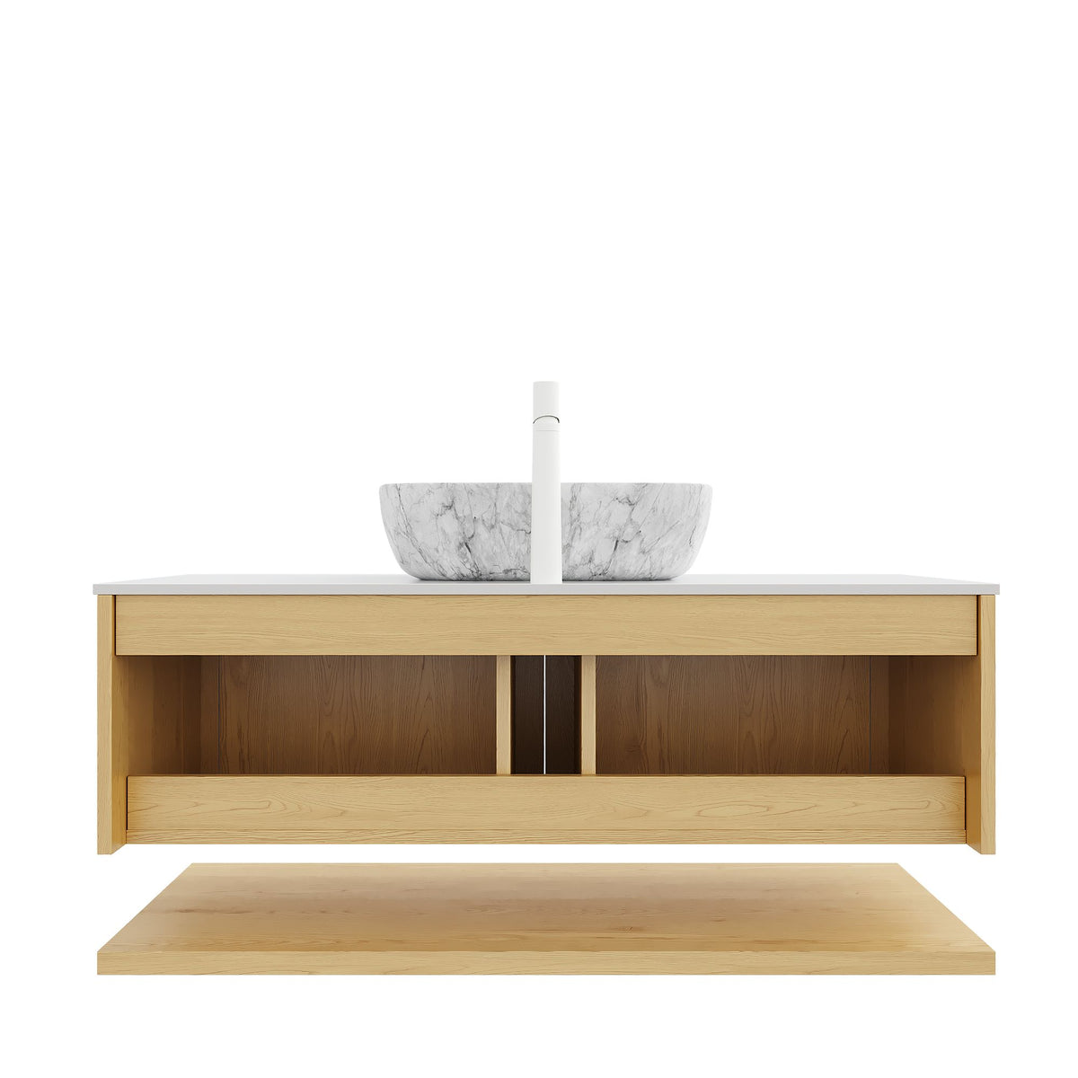 HIZON Floating Plywood Bathroom Vanity with Ceramic Basin and Sintered Stone Top