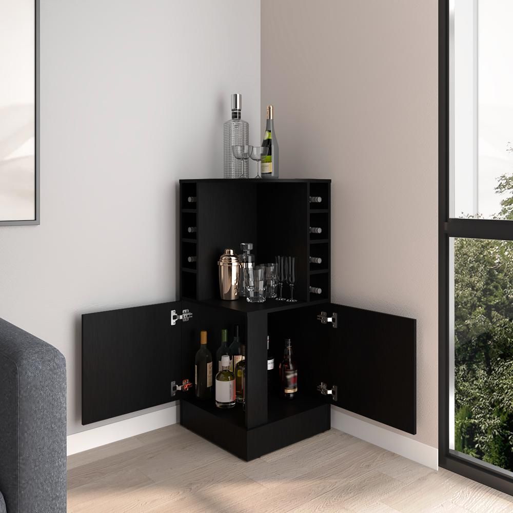 Hobart Black Corner Bar Cabinet