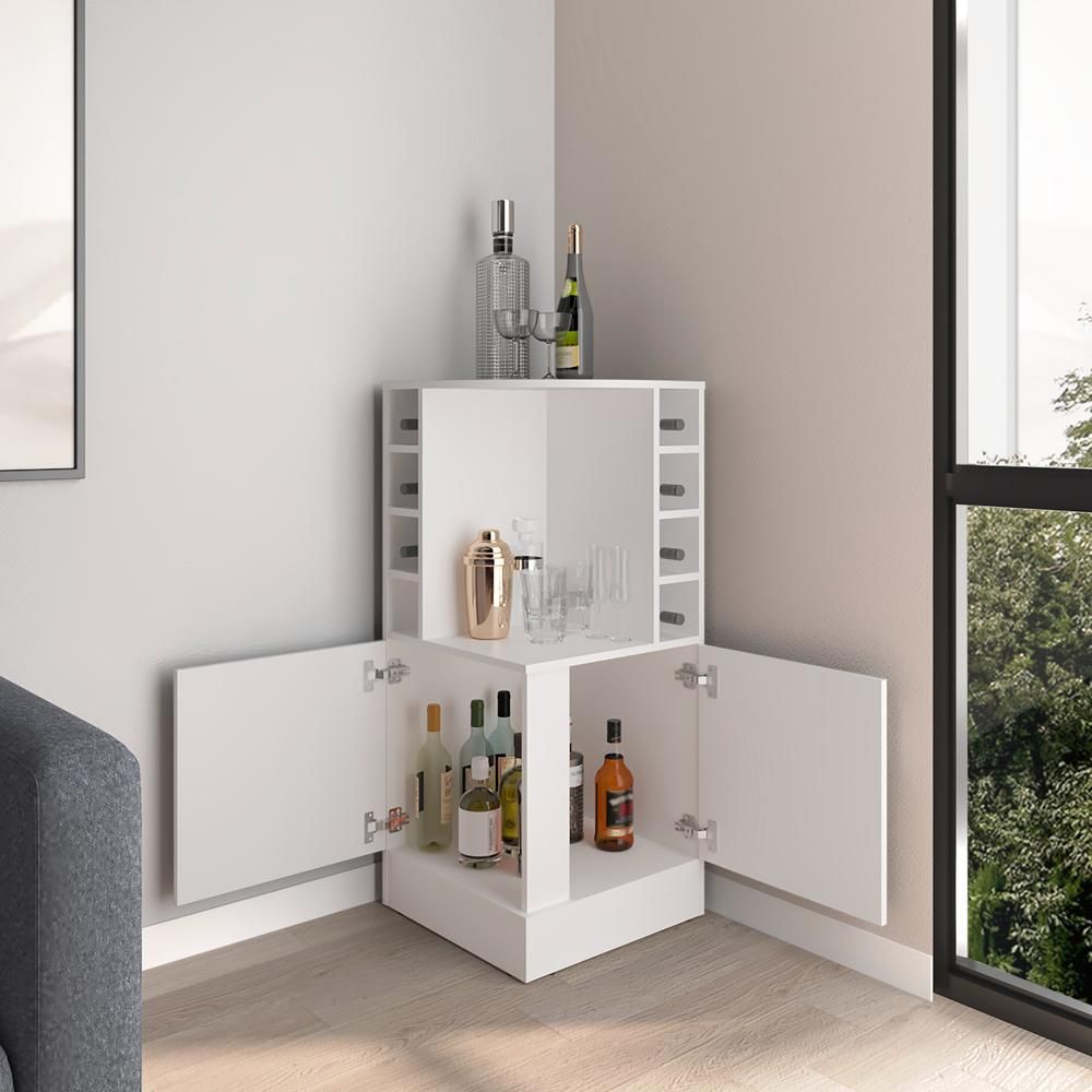 Hobart Corner Bar Cabinet with Wine Storage