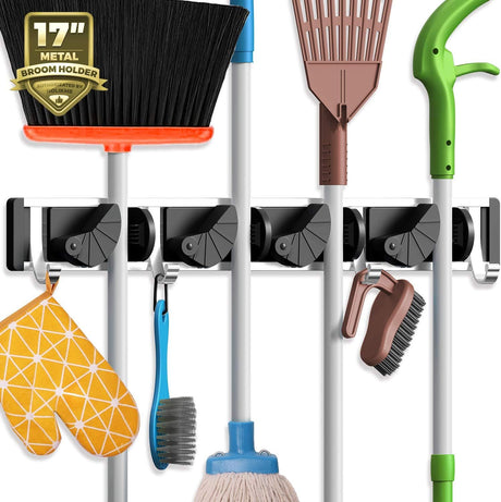 Wall-Mounted Mop and Broom Holder for Kitchen and Garden Tools