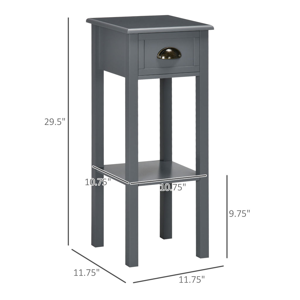 Narrow Side Table with Drawer and Elevated Shelf