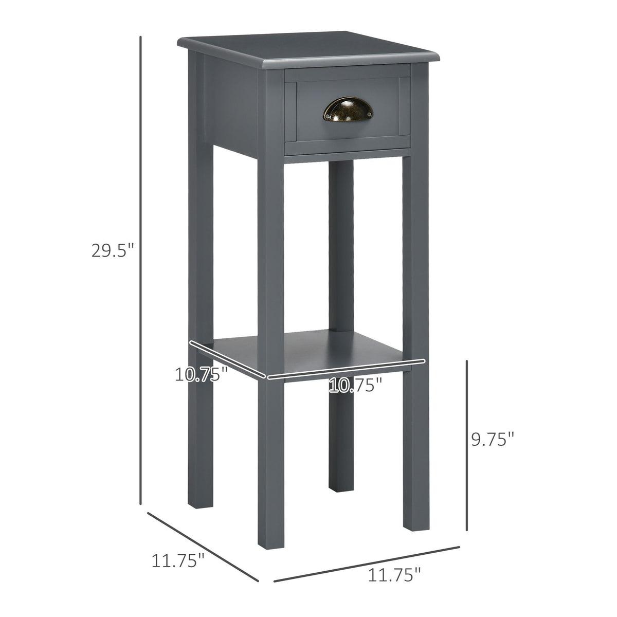 Narrow Side Table with Drawer and Elevated Shelf