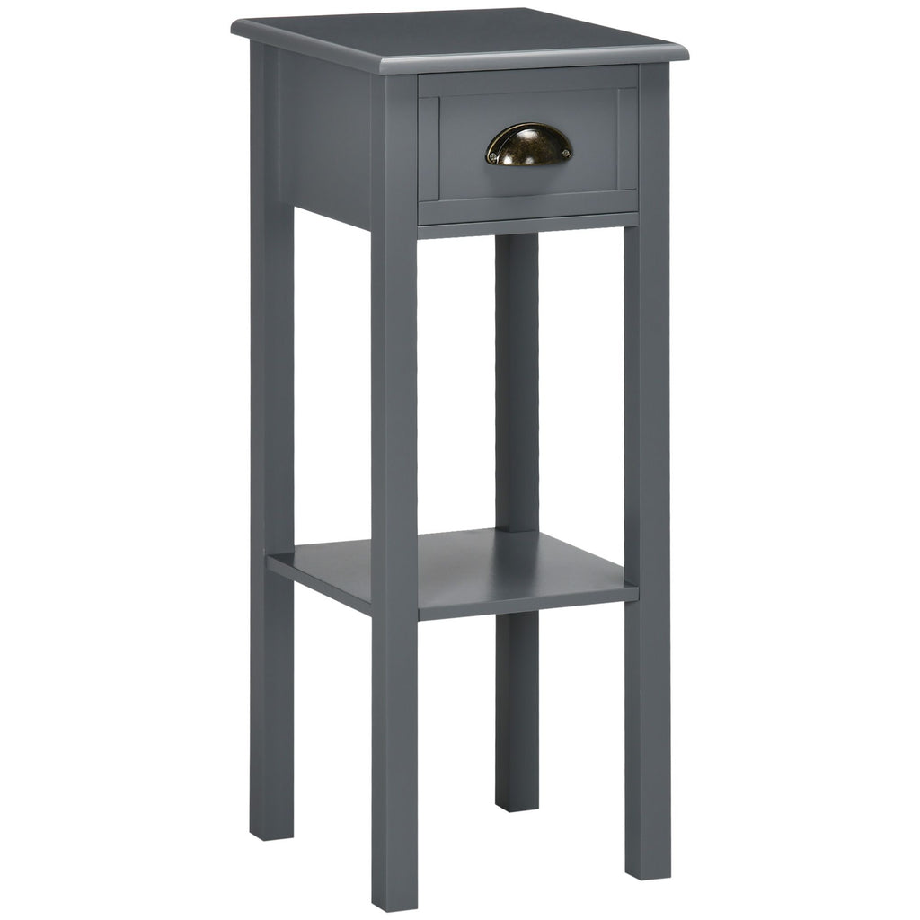 Narrow Side Table with Drawer and Elevated Shelf