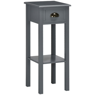 Narrow Side Table with Drawer and Elevated Shelf