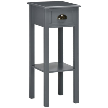 Narrow Side Table with Drawer and Elevated Shelf
