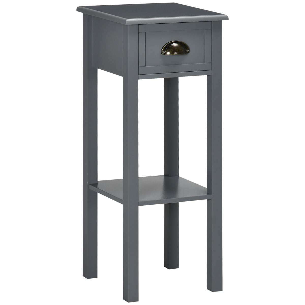 Narrow Side Table with Drawer and Elevated Shelf