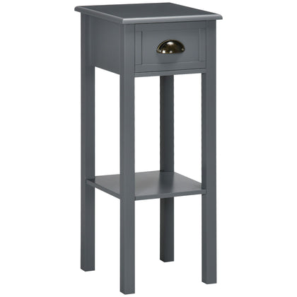 Narrow Side Table with Drawer and Elevated Shelf