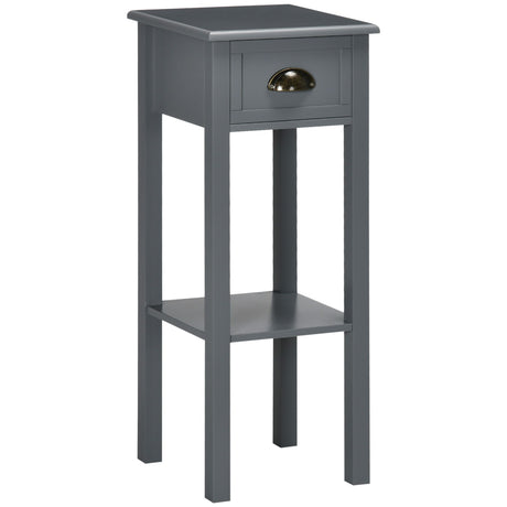 Narrow Side Table with Drawer and Elevated Shelf