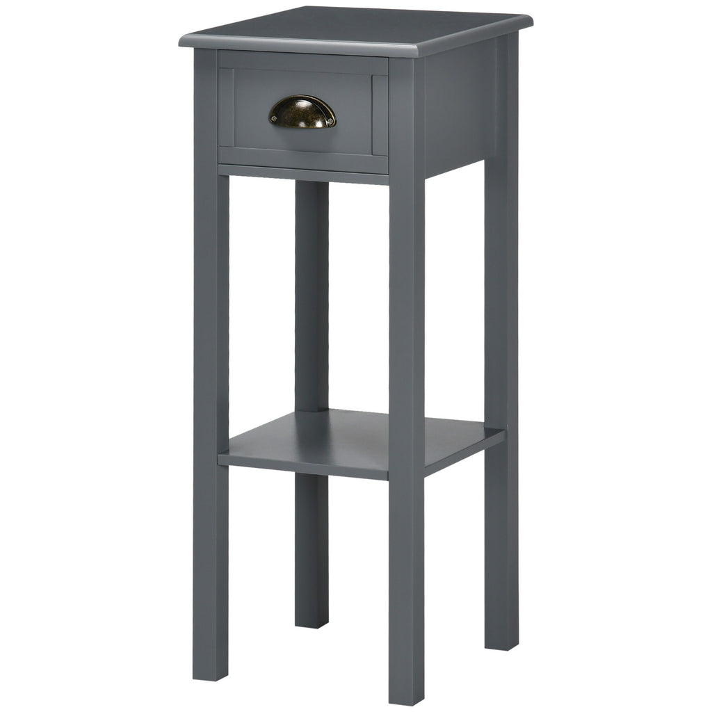 Narrow Side Table with Drawer and Elevated Shelf