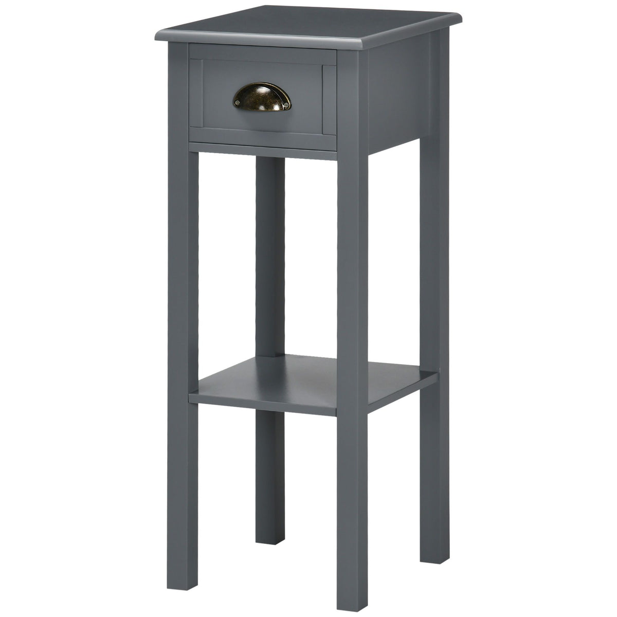 Narrow Side Table with Drawer and Elevated Shelf
