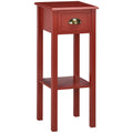 Slim Red Side Table with Drawer and Raised Shelf