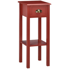 Slim Red Side Table with Drawer and Raised Shelf
