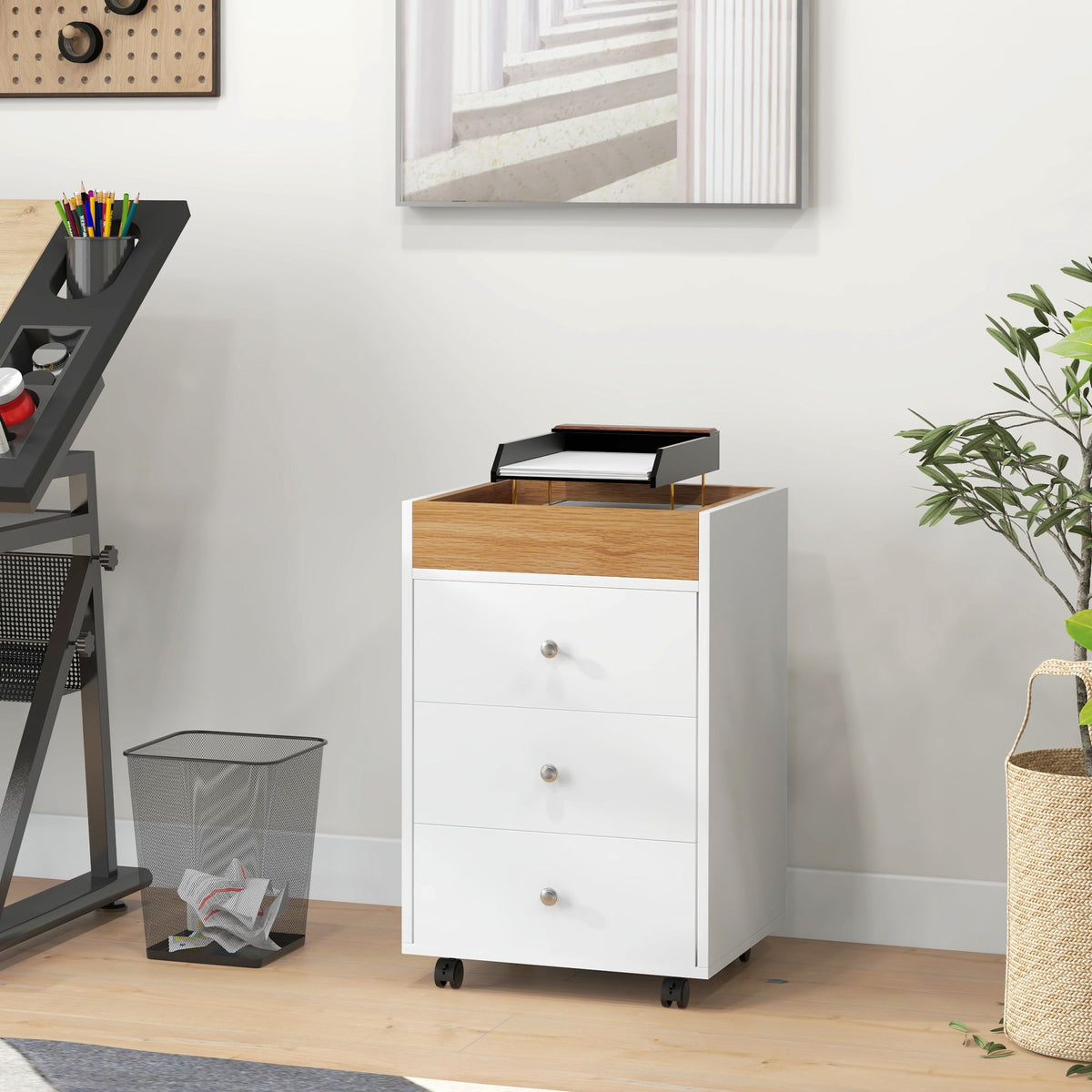 HOMCOM Rolling Office Cabinet and Printer Stand