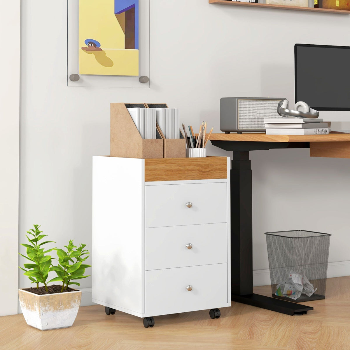 HOMCOM Rolling Office Cabinet and Printer Stand