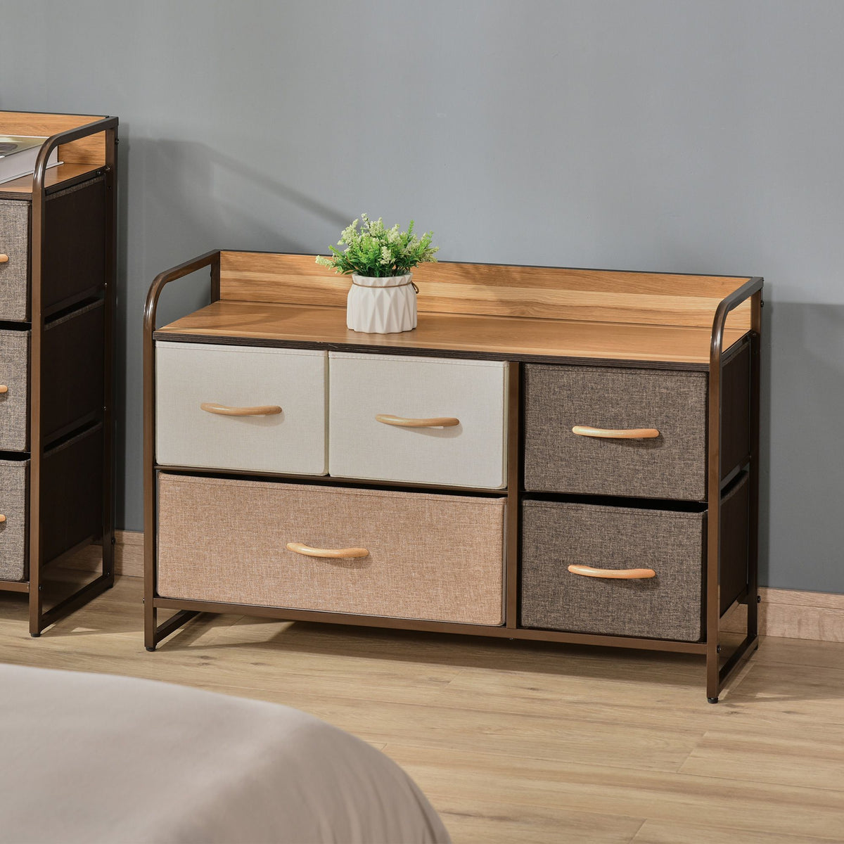 HOMCOM Five-Drawer Organizer with Display Top