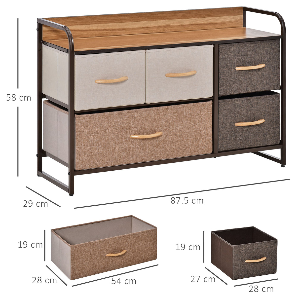 HOMCOM Five-Drawer Organizer with Display Top