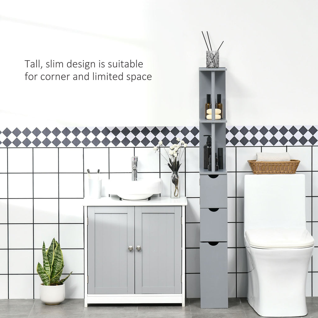 HOMCOM Narrow Bathroom Linen Tower with Shelves and Drawers