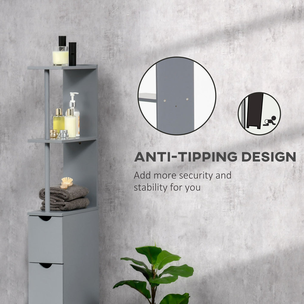 HOMCOM Narrow Bathroom Linen Tower with Shelves and Drawers