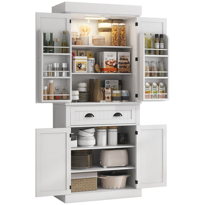 HOMCOM Kitchen Pantry Cabinet with Motion Sensor Light