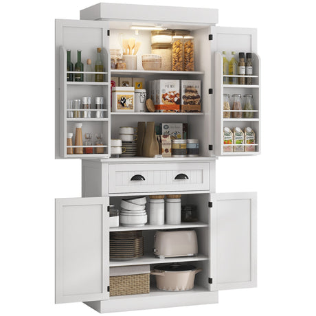 HOMCOM Kitchen Pantry Cabinet with Motion Sensor Light