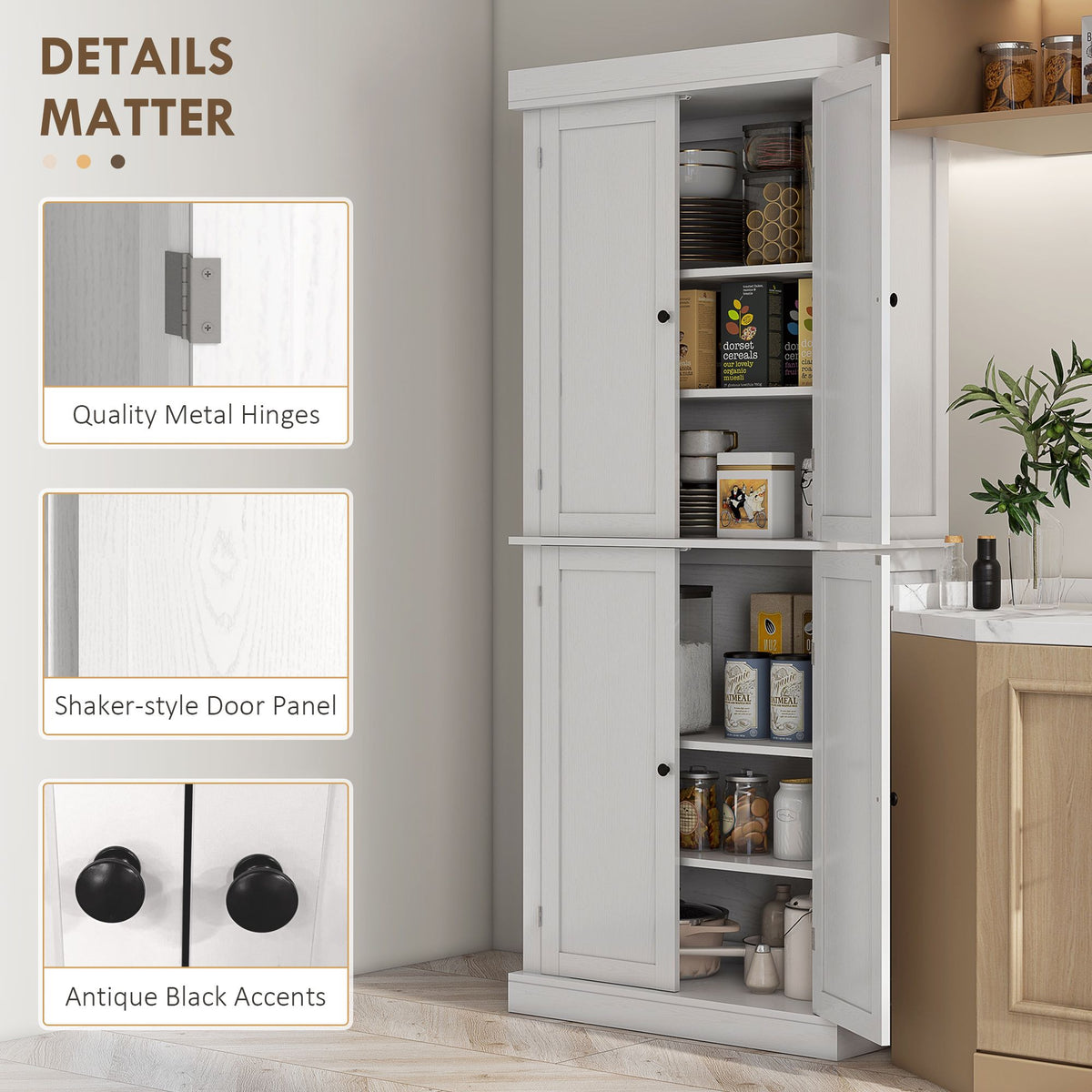 Freestanding Pantry Cabinet with Adjustable Shelving