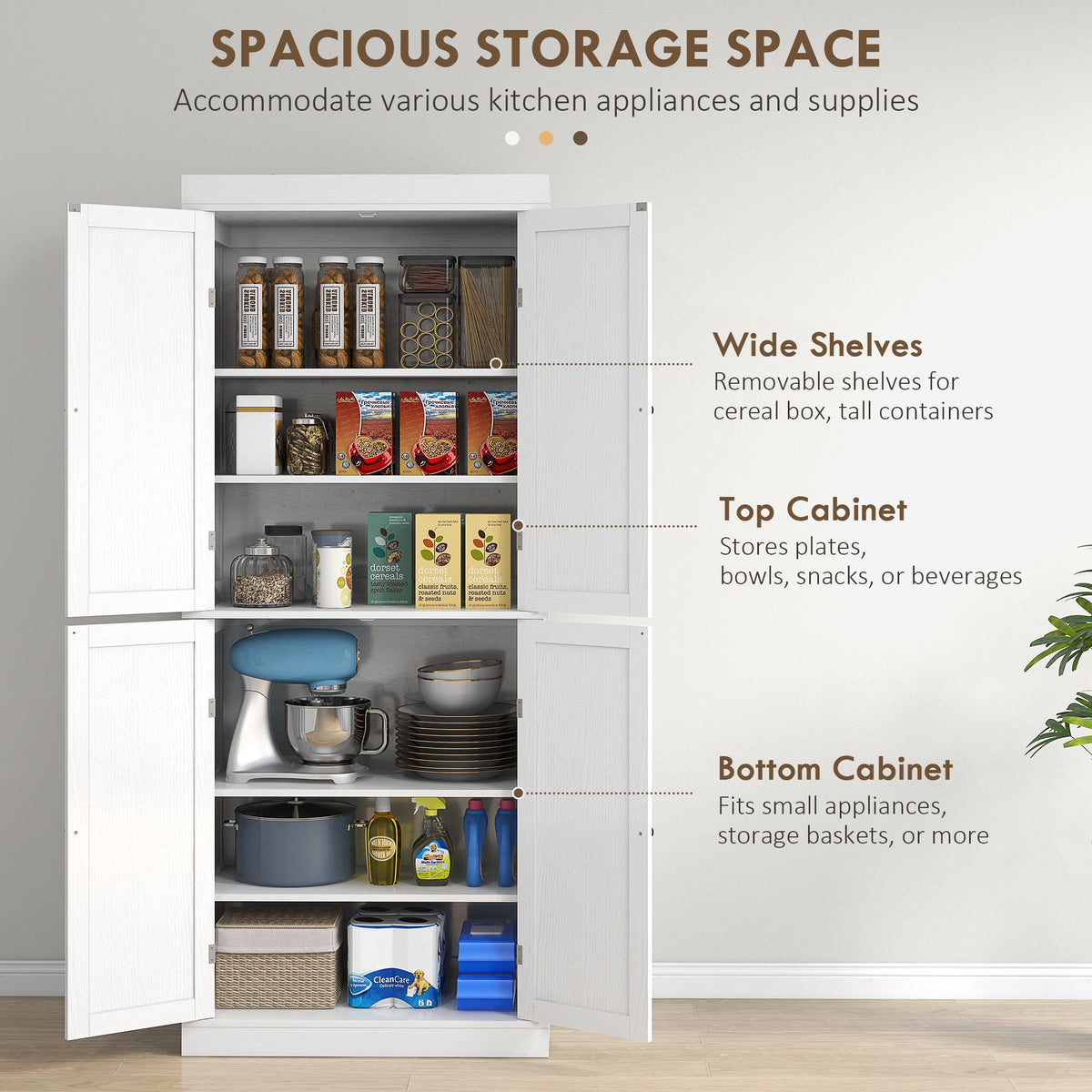 Freestanding Pantry Cabinet with Adjustable Shelving