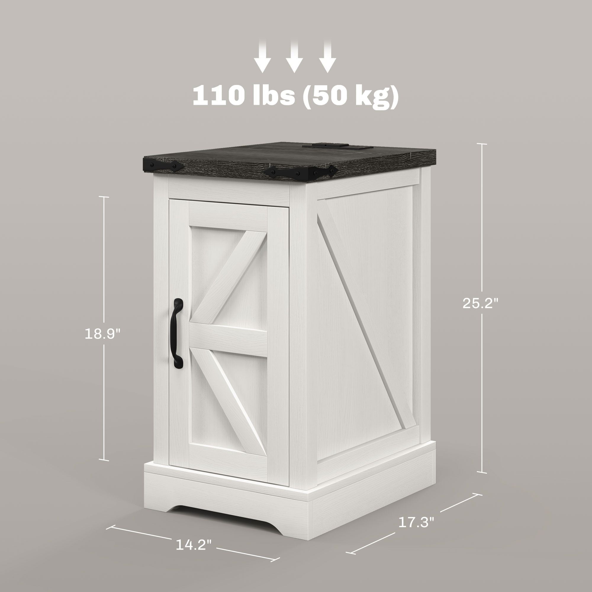 HOMCOM Farmhouse End Table with Charging Station and Storage Cabinet