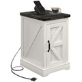 HOMCOM Farmhouse End Table with Charging Station and Storage Cabinet