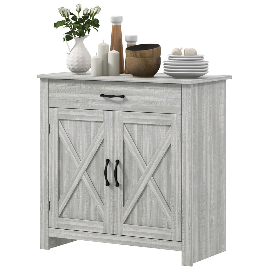 HOMCOM Farmhouse Sideboard Buffet Cabinet, Barn Door Coffee Bar Cabinet with Drawer and Adjustable S