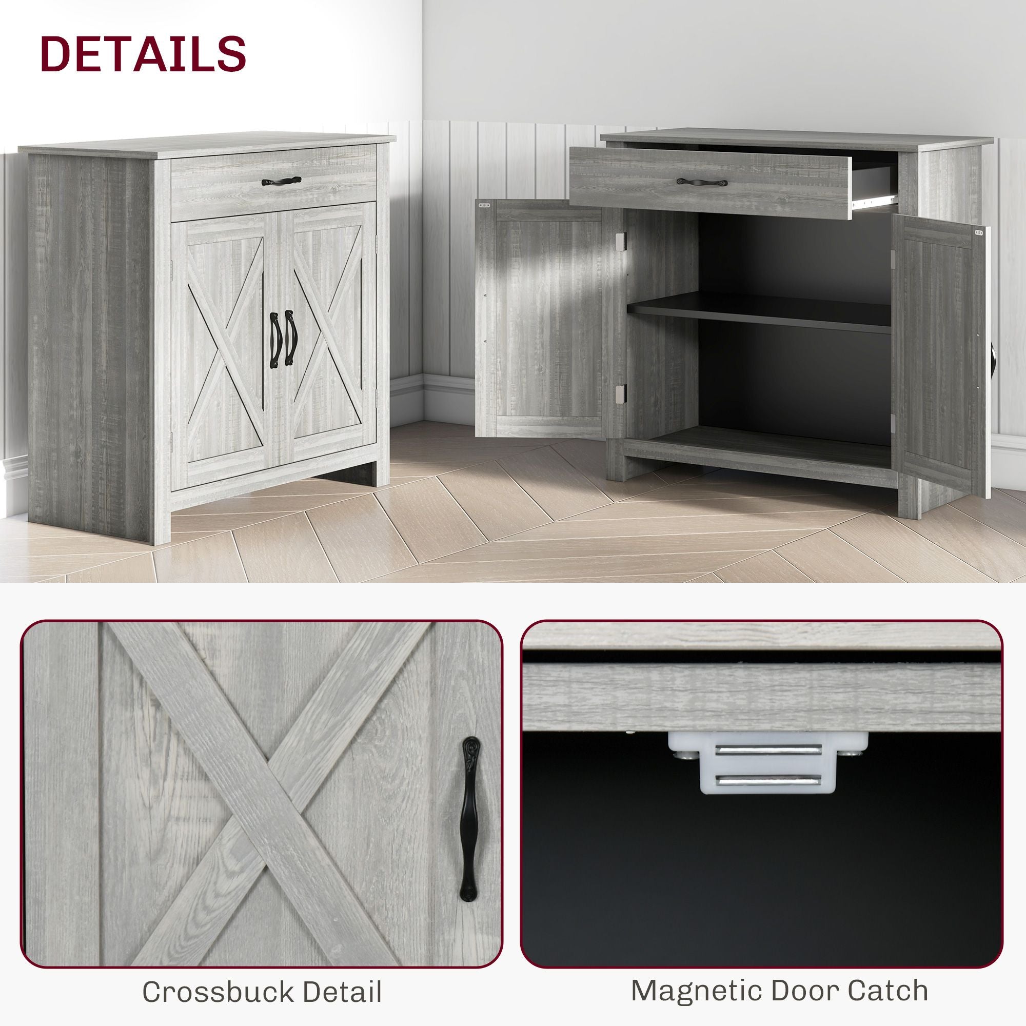 HOMCOM Farmhouse Sideboard Buffet Cabinet, Barn Door Coffee Bar Cabinet with Drawer and Adjustable S