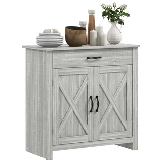 HOMCOM Farmhouse Sideboard Buffet Cabinet, Barn Door Coffee Bar Cabinet with Drawer and Adjustable S